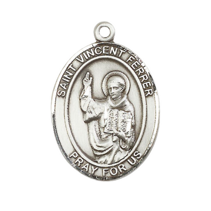Everlasting Light Jewelry Women's Pewter Patron Saint St. Vincent Ferrer Medal Pendant with 18 Inch Rhodium Plated Lite Curb Brass Chain Catholic Religious Necklace - Made in USA, Deluxe Velvet Gift Box