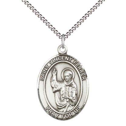 Everlasting Light Jewelry Women's Pewter Patron Saint St. Vincent Ferrer Medal Pendant with 18 Inch Rhodium Plated Lite Curb Brass Chain Catholic Religious Necklace - Made in USA, Deluxe Velvet Gift Box