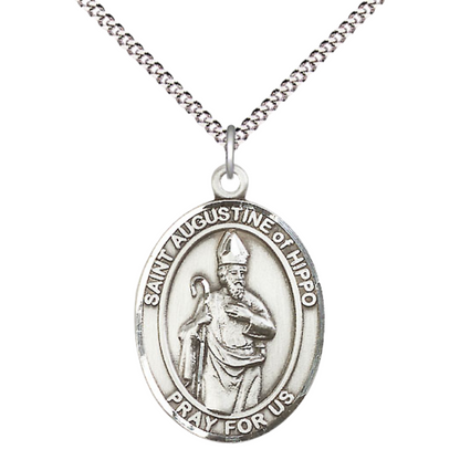 Everlasting Light Jewelry Women's Pewter Saint St. Augustine of Hippo Medal Pendant with 18 Inch Rhodium Plated Lite Curb Brass Chain Catholic Religious Necklace - Made in USA, Deluxe Velvet Gift Box