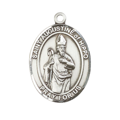 Women's .925 Sterling Silver Saint St. Augustine of Hippo Medal Pendant with 18 Inch Rhodium Plated Lite Curb Brass Chain Catholic Religious Necklace - Made in USA, Deluxe Velvet Gift Box
