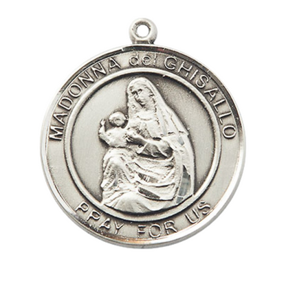 Women's .925 Sterling Silver Madonna del Ghisallo Medal Pendant on 18 Inch Rhodium Plated Lite Curb Brass Chain w/ Lobster Claw Clasp, Catholic Religious Necklace - Made in USA- Deluxe Velvet Gift Box