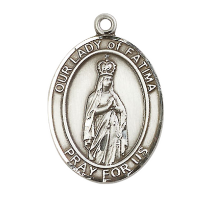 Women's Pewter Our Lady of Fatima Medal Pendant on 18 Inch Rhodium Plated Lite Curb Brass Chain w/Lobster Claw Clasp, Catholic Religious Necklace - Made in USA- Deluxe Velvet Gift Box