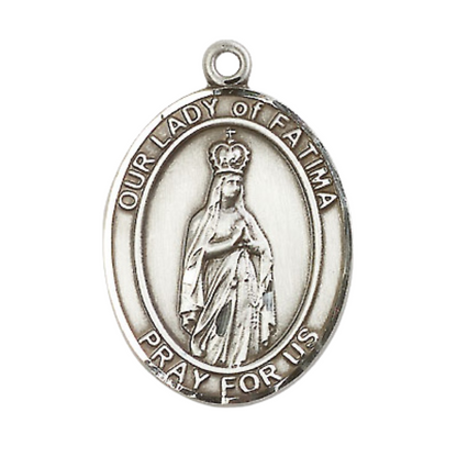 Our Lady of Fatima Medal Necklace – 24 Inch Endless Light Rhodium Plated plated Chain – Exquisite Catholic Religious Jewelry in Velvet Gift Box