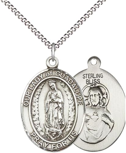 Women's .925 Sterling Silver Our Lady of Guadalupe Medal Pendant on 18 Inch Rhodium Plated Lite Curb Brass Chain w/ Lobster Claw Clasp, Catholic Religious Necklace - Made in USA- Deluxe Velvet Gift Box