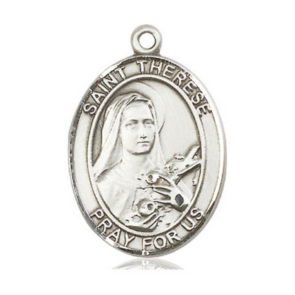 Sterling Silver Saint Therese of Lisieux Medal – Patron Saint of Aviators & Florists with 24” Light Rhodium Heavy Curb Chain