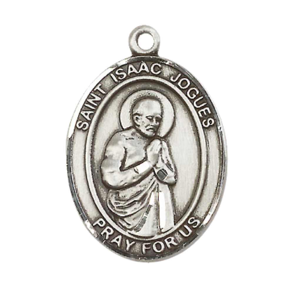 Saint St. Isaac Jogues Medal Necklace – 24 Inch Endless Light Rhodium Plated plated Chain – Patron Saint St. of The Americas – Exquisite Catholic Religious Jewelry in Velvet Gift Box