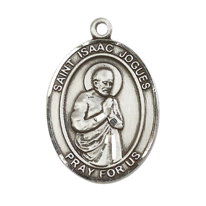 Mens .925 Sterling Silver Saint St. Isaac Jogues Medal Pendant on 24 Inch Rhodium Plated Heavy Curb Brass Chain with Lobster Claw clasp, Catholic Religious Necklace - Made in USA- Velvet Gift Box