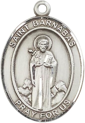 Women's .925 Sterling Silver Saint St. Barnabas Medal Pendant on 18 Inch Rhodium Plated Lite Curb Brass Chain w/ Lobster Claw Clasp, Catholic Religious Necklace - Made in USA- Deluxe Velvet Gift Box