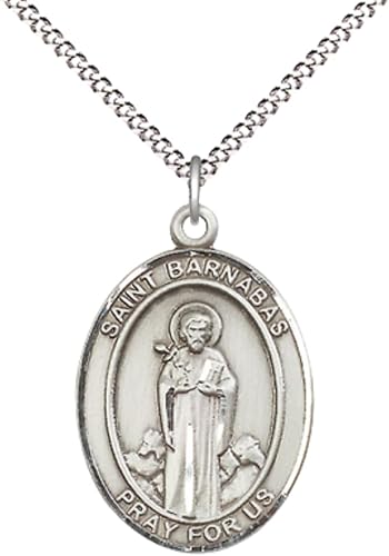 Women's Pewter Saint St. Barnabas Medal Pendant on 18 Inch Rhodium Plated Lite Curb Brass Chain w/Lobster Claw Clasp, Catholic Religious Necklace - Made in USA- Deluxe Velvet Gift Box