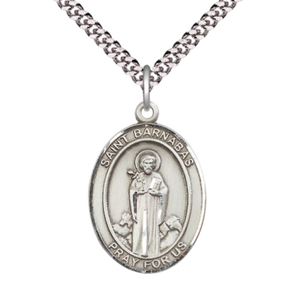 Saint Barnabas Medal Necklace – 24" Endless Light Rhodium Plated plated Chain – Patron Against Hailstorms – Exquisite Religious Jewelry in Velvet Gift Box