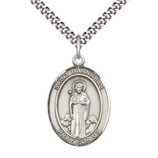 Saint Barnabas Medal Necklace – 24" Endless Light Rhodium Plated plated Chain – Patron Against Hailstorms – Exquisite Religious Jewelry in Velvet Gift Box