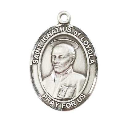 Saint St. Ignatius of Loyola Medal Necklace– Men's .925 Sterling Silver Pendant on 24 Inch Light Rhodium Plated Heavy Curb Chain – Catholic Patron Saint St. of Soldiers – Velvet Gift Box Included