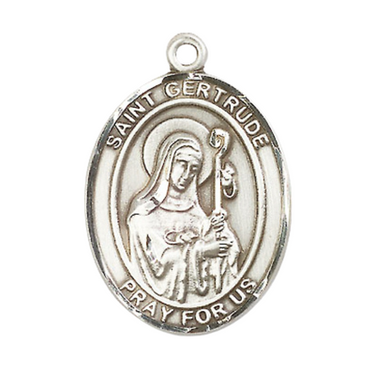 Saint St. Gertrude of Nivelles Men's Medal Necklace – 24 Inch Endless Light Rhodium Plated Heavy Curb Chain – Patron Saint St. of Accommodations & Cats – Exquisite Catholic Religious Jewelry in Velvet Gift Box