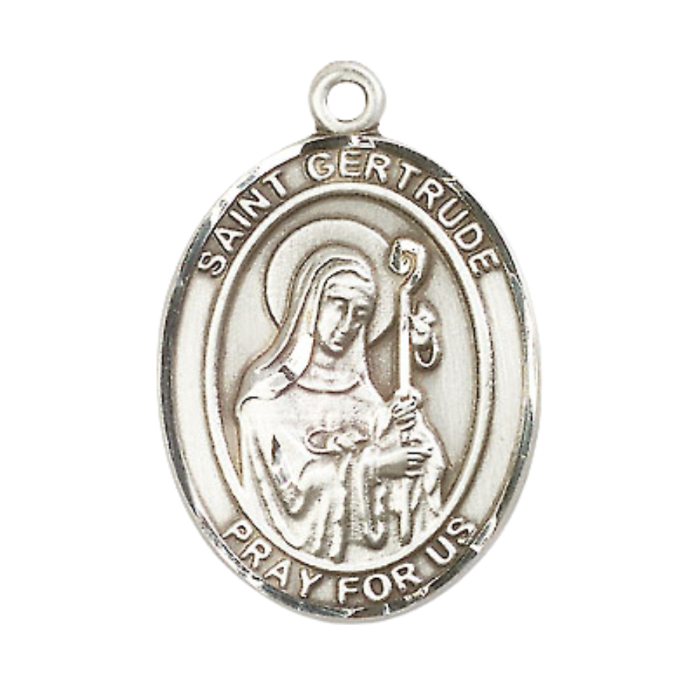 Saint St. Gertrude of Nivelles Medal Necklace – 24 Inch Endless Light Rhodium Plated plated Chain – Patron Saint St. of Accommodations & Cats – Exquisite Catholic Religious Jewelry in Velvet Gift Box