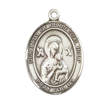 Women's Pewter Our Lady of Perpetual Help Medal Pendant on 18 Inch Rhodium Plated Lite Curb Brass Chain w/ Lobster Claw Clasp, Catholic Religious Necklace - Made in USA- Deluxe Velvet Gift Box