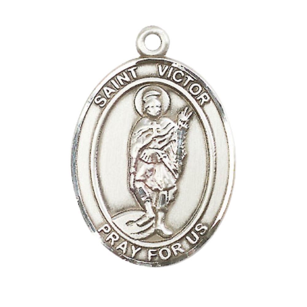 Women's Pewter Saint St. Victor of Marseilles Medal Pendant on 18 Inch Rhodium Plated Lite Curb Brass Chain w/ Lobster Claw Clasp, Catholic Religious Necklace - Made in USA- Deluxe Velvet Gift Box
