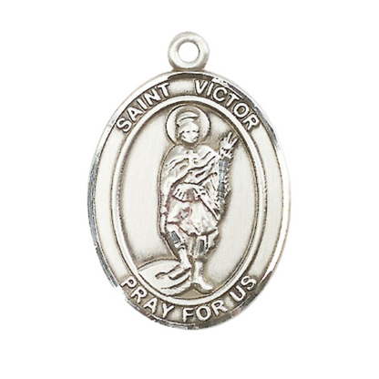 Women's Pewter Saint St. Victor of Marseilles Medal Pendant on 18 Inch Rhodium Plated Lite Curb Brass Chain w/ Lobster Claw Clasp, Catholic Religious Necklace - Made in USA- Deluxe Velvet Gift Box