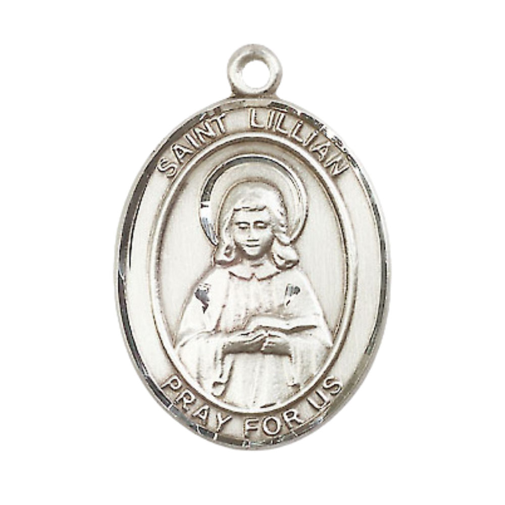 Saint Lillian Men's Medal Necklace – 24" Endless Light Rhodium Plated Heavy Curb Chain – Patron Saint of Those Named Lillian – Elegant Religious Jewelry in Velvet Gift Box