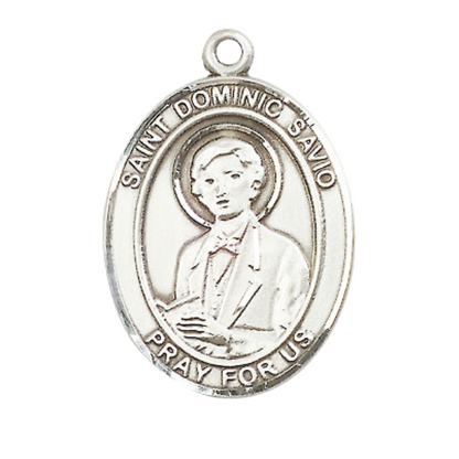 Women's .925 Sterling Silver Saint St. Dominic Savio Large Medal Pendant on 18 Inch Rhodium Plated Lite Curb Brass Chain with Lobster Claw Clasp, Catholic Religious Necklace - Made in USA- Velvet Gift Box