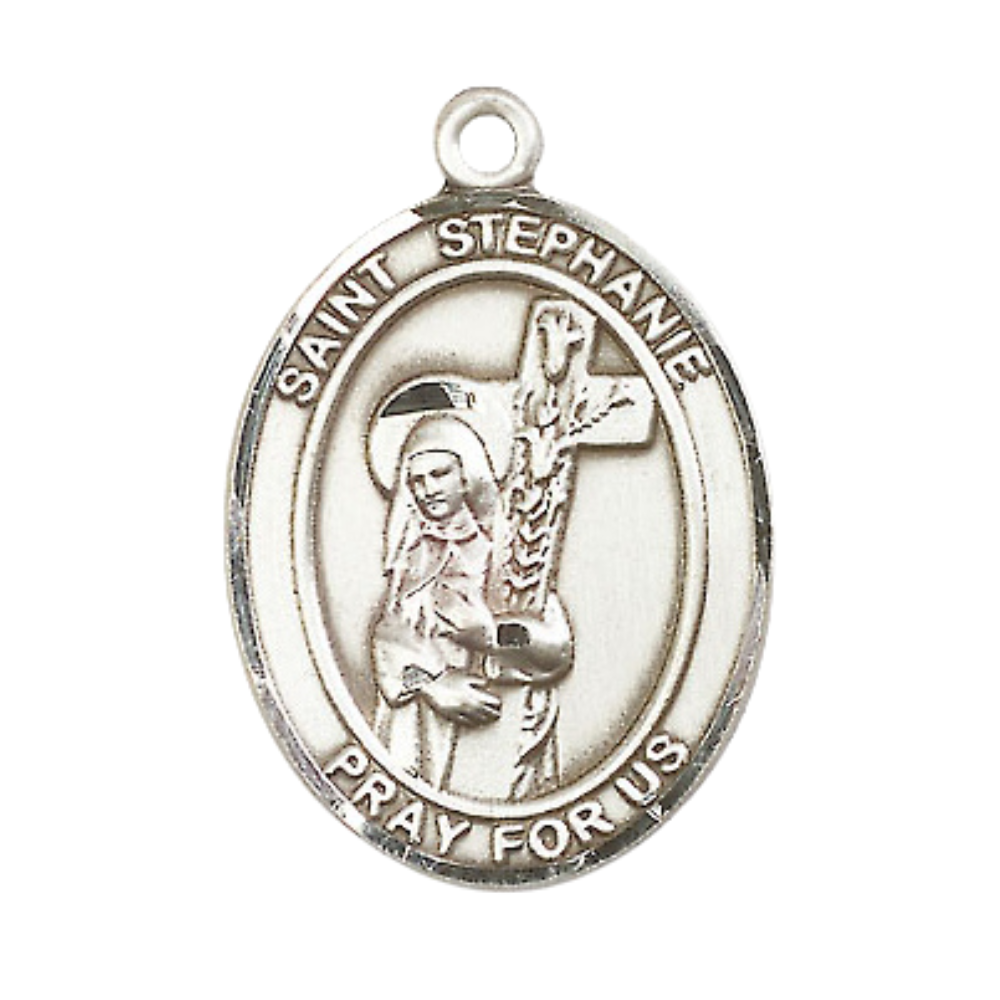 Saint St. ephanie Medal Necklace – 24 Inch Endless Light Rhodium Plated plated Chain – Elegant Catholic Religious Jewelry in Velvet Gift Box