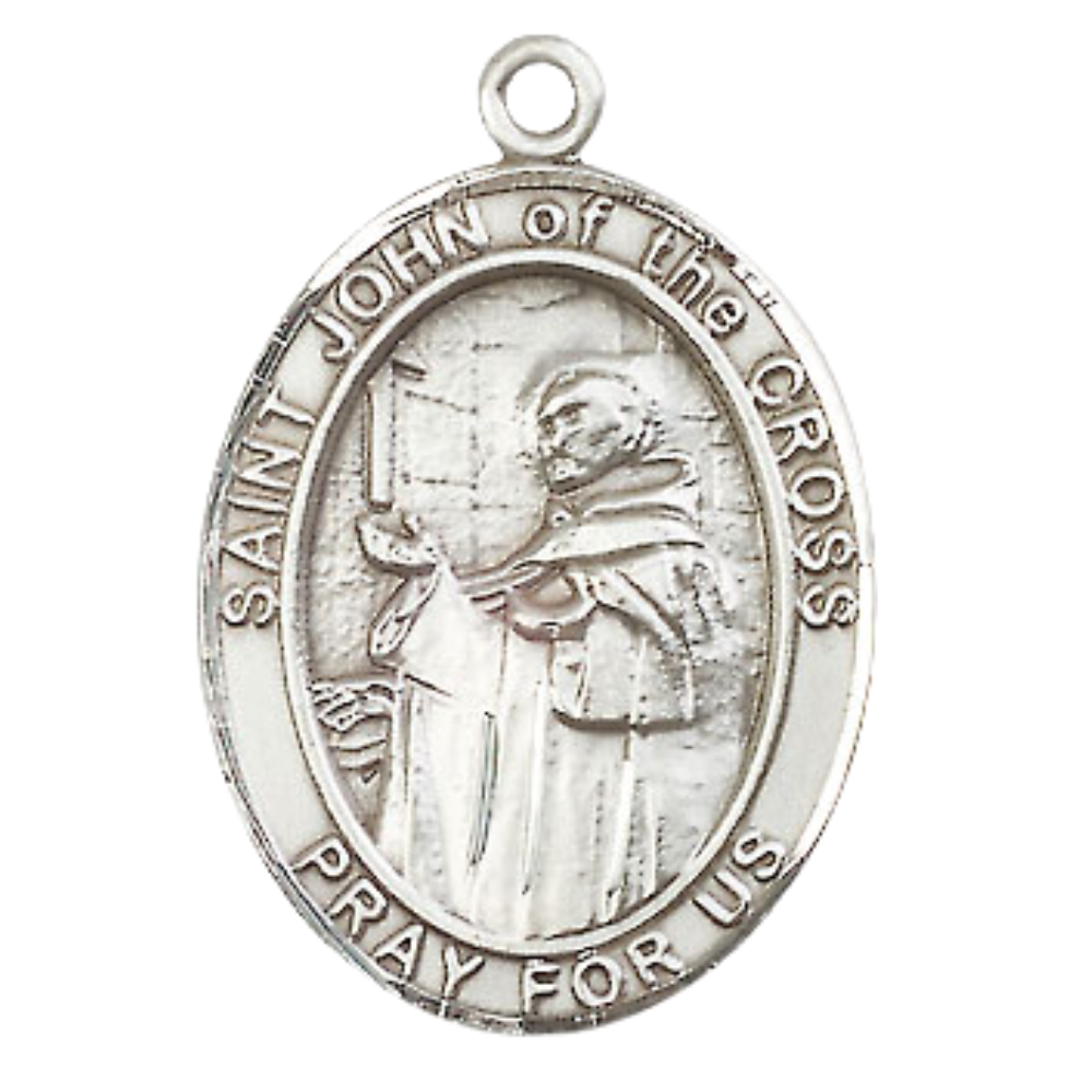 Women's .925 Sterling Silver Patron Saint St. John of the Cross Medal Pendant with 18 Inch Rhodium Plated Lite Curb Brass Chain Catholic Religious Necklace - Made in USA, Deluxe Velvet Gift Box