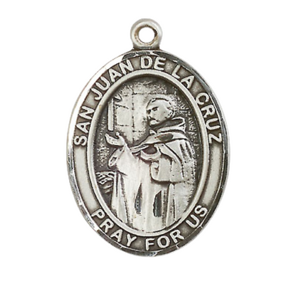 Mens .925 Sterling Silver Saint St. Juan de la Cruz Medal Pendant on 24 Inch Rhodium Plated Heavy Curb Brass Chain with Lobster Claw clasp, Catholic Religious Necklace - Made in USA- Velvet Gift Box