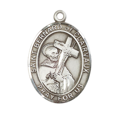 Women's Pewter Saint St. Bernard of Clairvaux Medal Pendant on 18 Inch Rhodium Plated Lite Curb Brass Chain with Lobster Claw Clasp, Catholic Religious Necklace - Made in USA- Deluxe Velvet Gift Box