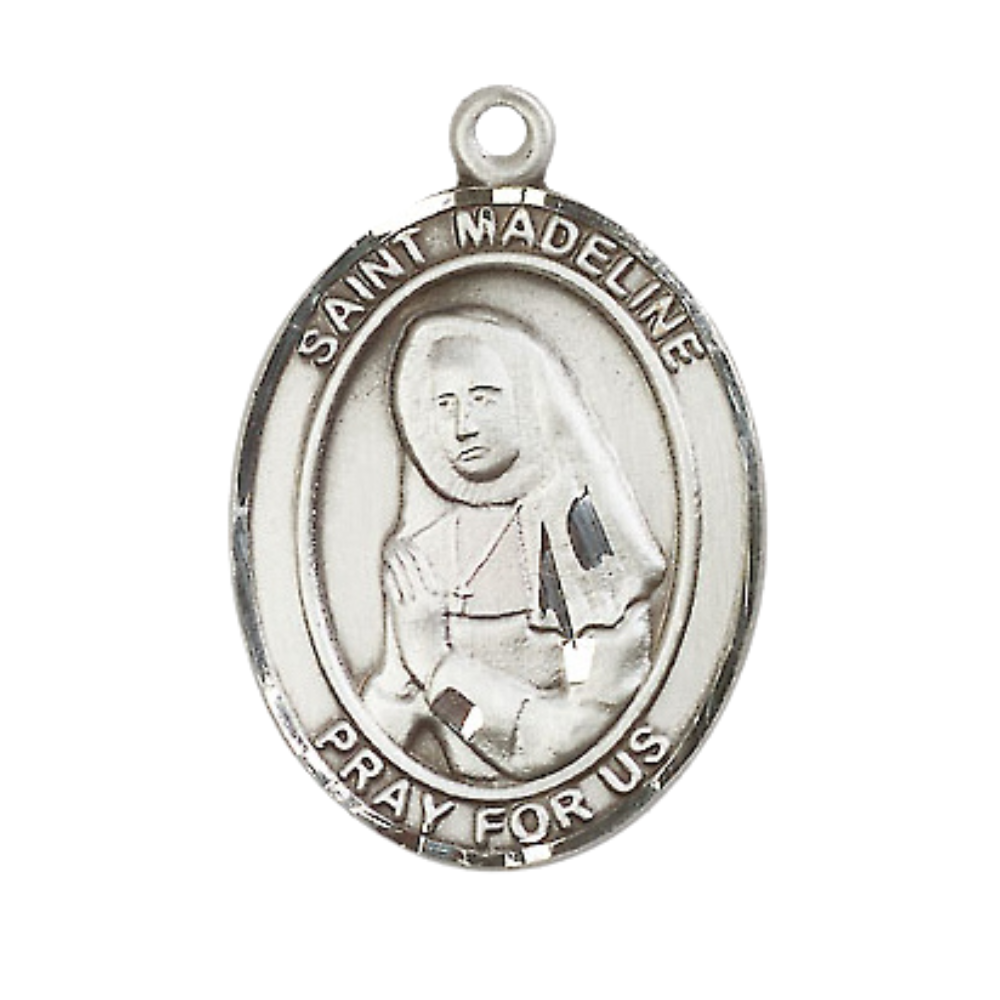 Women's .925 Sterling Silver Saint St. Madeline Sophie Barat Medal Pendant on 18 Inch Rhodium Plated Lite Curb Brass Chain w/ Lobster Claw Clasp, Catholic Religious Necklace - Made in USA- Velvet Gift Box