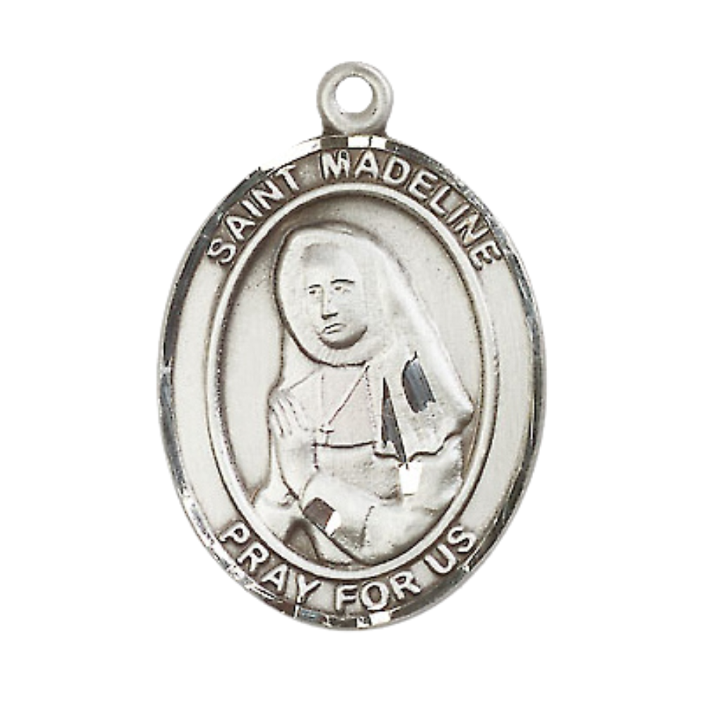 Saint St. Madeline Sophie Barat Men's Medal Necklace – 24 Inch Endless Light Rhodium Plated Heavy Curb Chain – Patron Saint St. of the Sacred Heart – Elegant Catholic Religious Jewelry in Velvet Gift Box