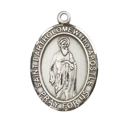 Women's .925 Sterling Silver Saint St. Bartholomew the Apostle Medal Pendant on 18 Inch Rhodium Plated Lite Curb Brass Chain w/ Lobster Claw Clasp, Catholic Religious Necklace - Made in USA- Velvet Gift Box
