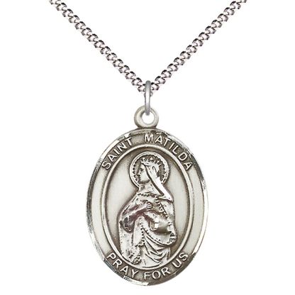 Everlasting Light Jewelry Women's Pewter Patron Saint St. Matilda Medal Pendant with 18 Inch Rhodium Plated Lite Curb Brass Chain Catholic Religious Necklace - Made in USA, Deluxe Velvet Gift Box