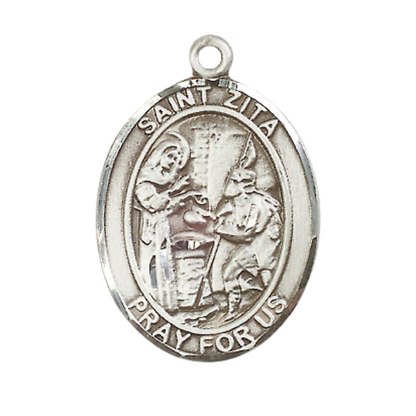 Saint Zita Men's Medal Necklace – 24" Endless Light Rhodium Plated Heavy Curb Chain – Patron Saint of Servers & Waiters – Elegant Religious Jewelry in Velvet Gift Box