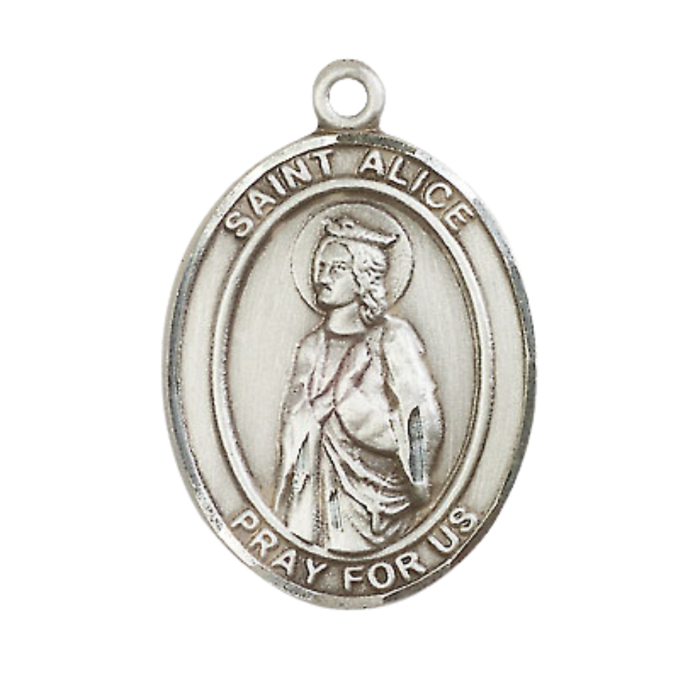 Saint St. Alice Medal Necklace, Catholic Medal - Patron Saint. of the Blind & Paralyzed – 24 Inch Endless Light Rhodium Plated plated Chain – Velvet Gift Box