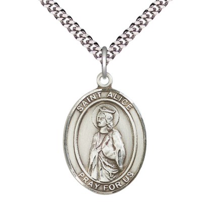 Saint St. Alice Medal Necklace, Catholic Medal - Patron Saint. of the Blind & Paralyzed – 24 Inch Endless Light Rhodium Plated plated Chain – Velvet Gift Box