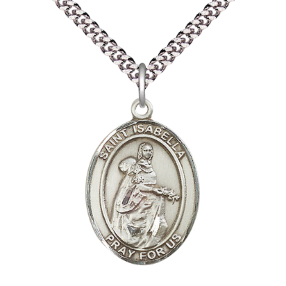 Saint St. Isabella of Portugal Medal Necklace, Catholic Medal - Patron Saint. of Peace & Charities – 24 Inch Endless Light Rhodium Plated plated Chain – Velvet Gift Box