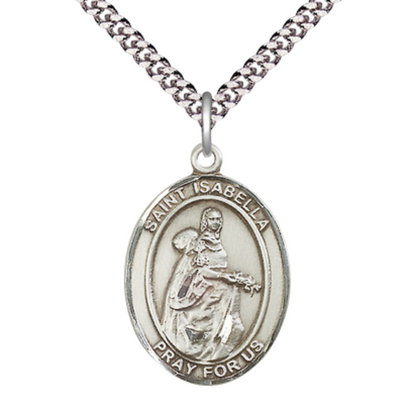 Saint St. Isabella of Portugal Medal Necklace, Catholic Medal - Patron Saint. of Peace & Charities – 24 Inch Endless Light Rhodium Plated plated Chain – Velvet Gift Box