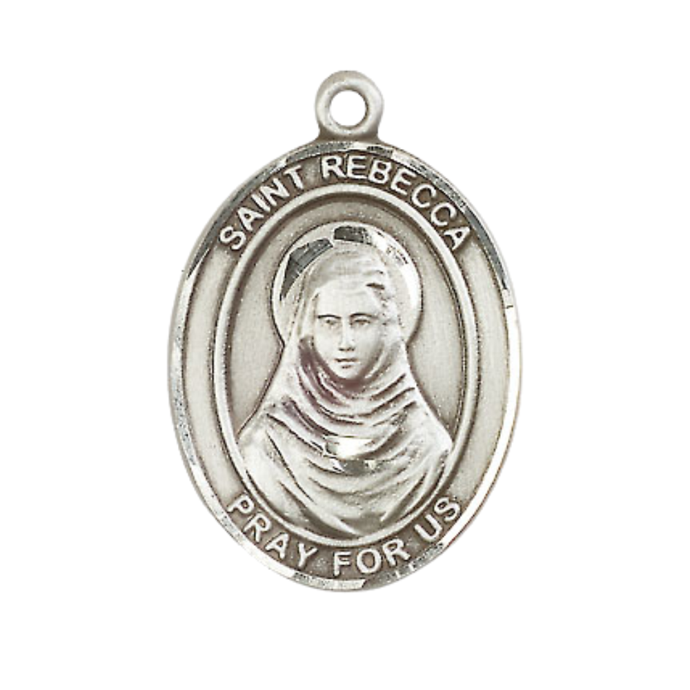Everlasting Light Jewelry Women's Pewter Patron Saint St. Rebecca Medal Pendant with 18 Inch Rhodium- Plated Lite Curb Brass Chain Catholic Religious Necklace - Made in USA, Deluxe Velvet Gift Box