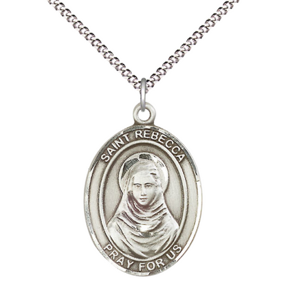 Women's .925 Sterling Silver Patron Saint St. Rebecca Medal Pendant with 18 Inch Rhodium Plated Lite Curb Brass Chain Catholic Religious Necklace - Made in USA, Deluxe Velvet Gift Box