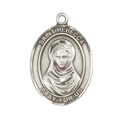 Women's .925 Sterling Silver Patron Saint St. Rebecca Medal Pendant with 18 Inch Rhodium Plated Lite Curb Brass Chain Catholic Religious Necklace - Made in USA, Deluxe Velvet Gift Box