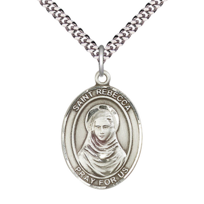 Saint St. Rebecca Medal Necklace – Patron Saint St. of Sickness – 24 Inch Endless Light Rhodium Plated plated Chain, Catholic Medal – Velvet Gift Box
