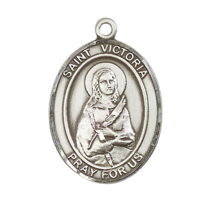 Saint Victoria Medal Necklace – 24" Endless Light Rhodium Plated plated Chain – Velvet Gift Box