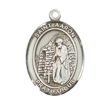 Saint Aaron Men's Medal Necklace – 24" Endless Light Rhodium Plated Heavy Curb Chain – Velvet Gift Box
