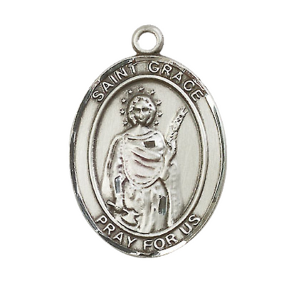 Saint Grace Men's Medal Necklace – Patron Saint of Valencia, Spain – 24" Endless Light Rhodium Plated Heavy Curb Chain – Velvet Gift Box