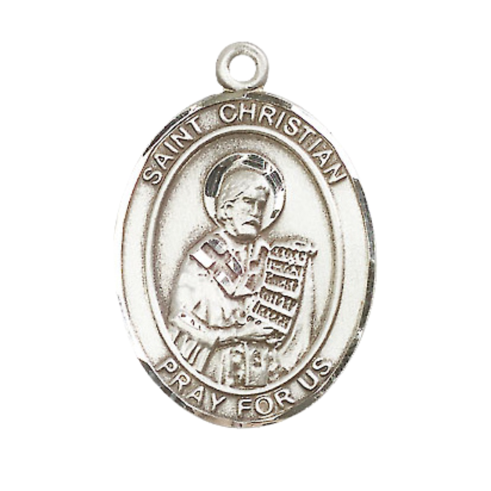 Saint St. Christian Demosthenes Men's Medal Necklace – 24 Inch Endless Light Rhodium Plated Heavy Curb Chain, Catholic Medal – Velvet Gift Box