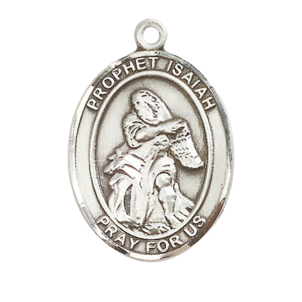 Women's .925 Sterling Silver Saint St. Isaiah Medal Pendant on 18 Inch Rhodium Plated Lite Curb Brass Chain with Lobster Claw Clasp, Catholic Religious Necklace - Made in USA- Deluxe Velvet Gift Box