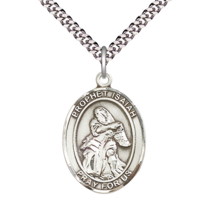Saint Isaiah Medal Necklace – 24" Endless Light Rhodium Plated plated Chain – Velvet Gift Box