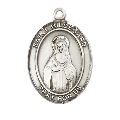 Women's .925 Sterling Silver Saint St. Hildegard von Bingen Medal Pendant on 18 Inch Rhodium Plated Lite Curb Brass Chain w/ Lobster Claw Clasp, Catholic Religious Necklace - Made in USA- Velvet Gift Box