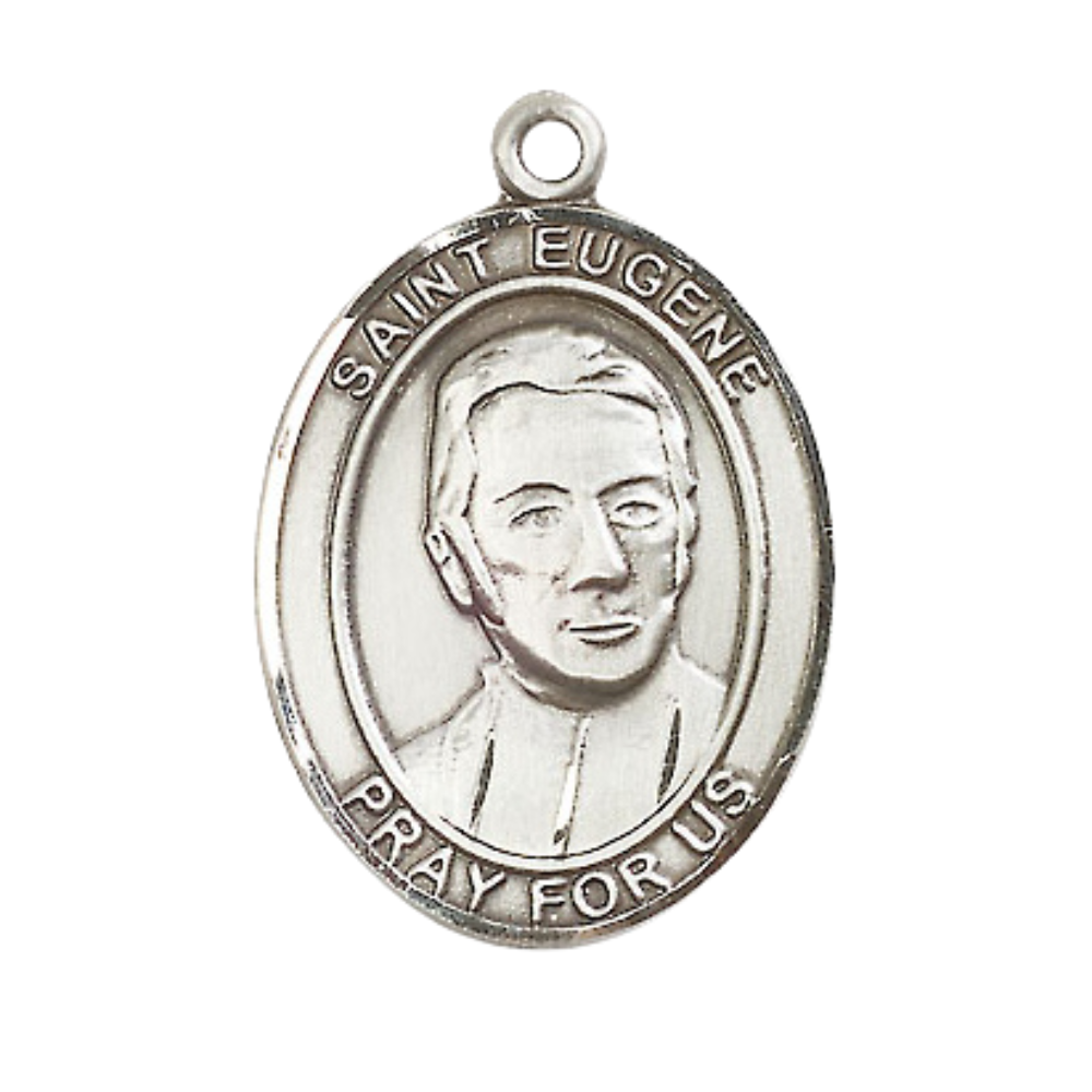 Women's Pewter Saint St. Eugene de Mazenod Medal Pendant on 18 Inch Rhodium Plated Lite Curb Brass Chain with Lobster Claw Clasp, Catholic Religious Necklace - Made in USA- Deluxe Velvet Gift Box