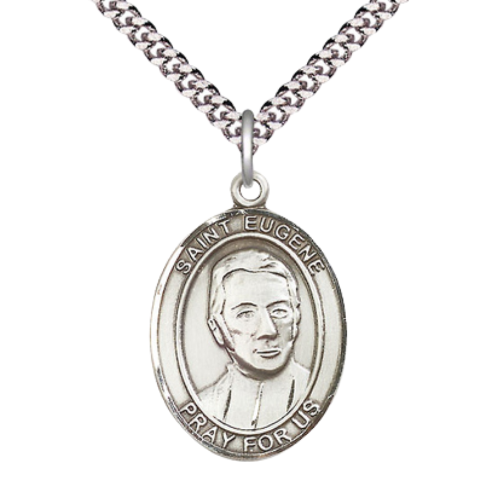 Saint St. Eugene de Mazenod Medal Necklace – Patron Saint St. of Dysfunctional Families – 24 Inch Endless Light Rhodium Plated plated Chain, Catholic Medal – Velvet Gift Box