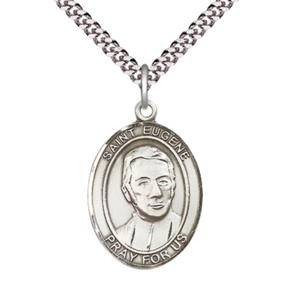 Saint St. Eugene de Mazenod Men's Medal Necklace – Patron Saint St. of Dysfunctional Families – 24 Inch Endless Light Rhodium Plated Heavy Curb Chain, Catholic Medal – Velvet Gift Box